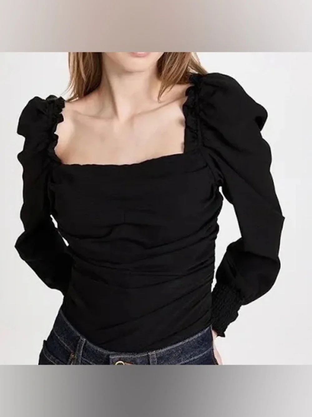Astr Black Square-Neck Puff Sleeve Top Romantic chic coquette minimalist Size XS